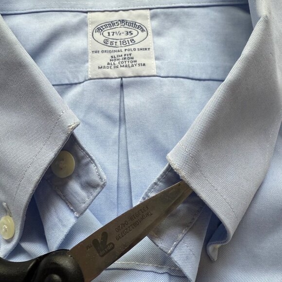 Brooks Brothers Size 17 1/2 - 35 Blue Slim Fit Non-Iron The Original Polo Shirt - Picture 16 of 16